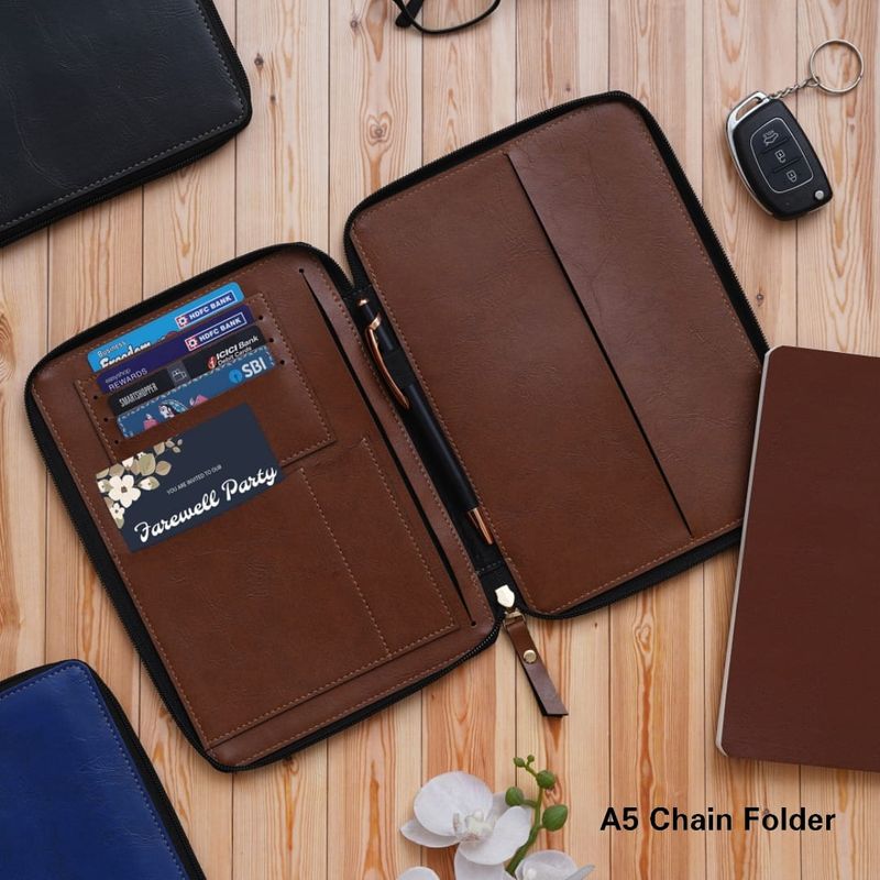 Brown Personalized Zippered Office Folder