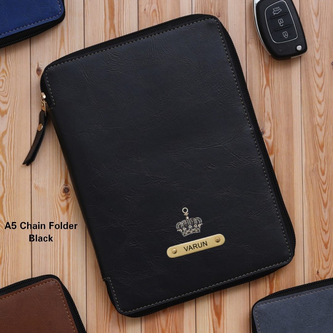 Black Personalized Zippered Office Folder