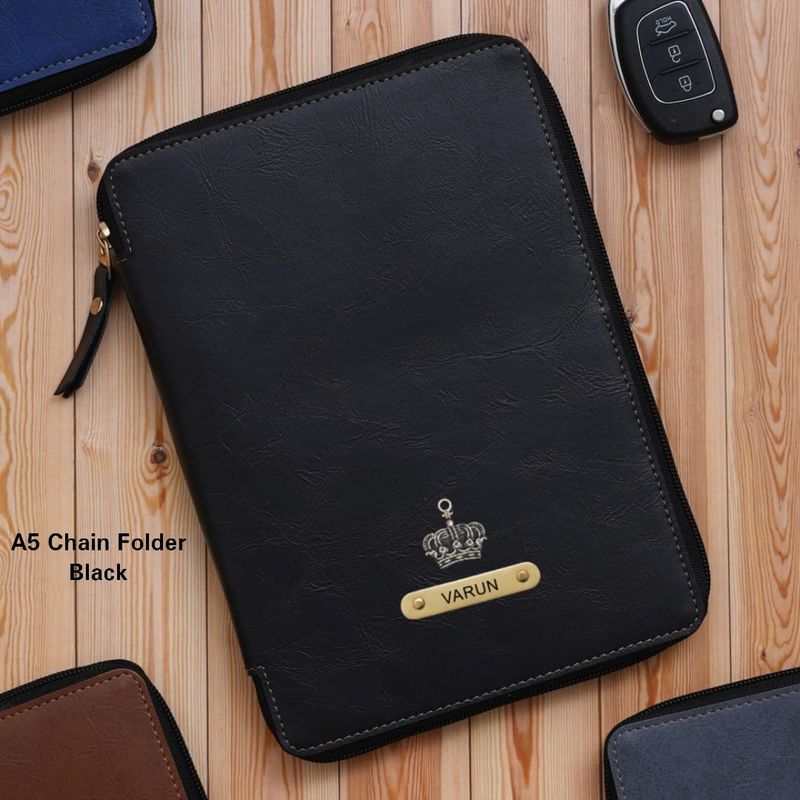 Black Personalized Zippered Office Folder