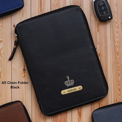 Black Personalized Zippered Office Folder