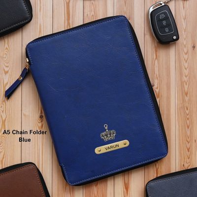 Royal Blue Personalized Zippered Office Folder