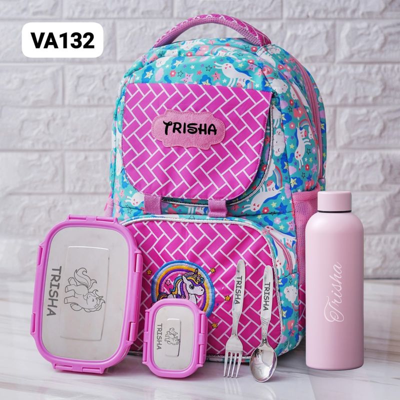 Personalized Kids School Essentials Kit - Unicorn Pink Theme (18 inches)