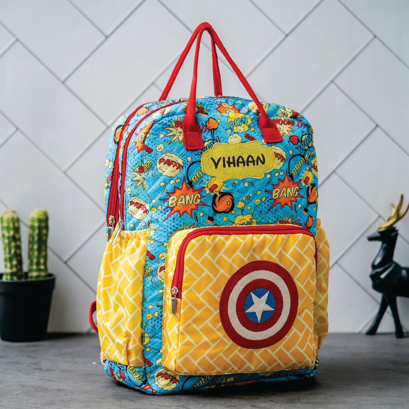 Personalized Junior Kids School Bag  - Captain Superhero Theme (16 inches)