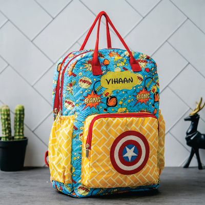 Personalized Junior Kids School Bag  - Captain Superhero Theme (16 inches)