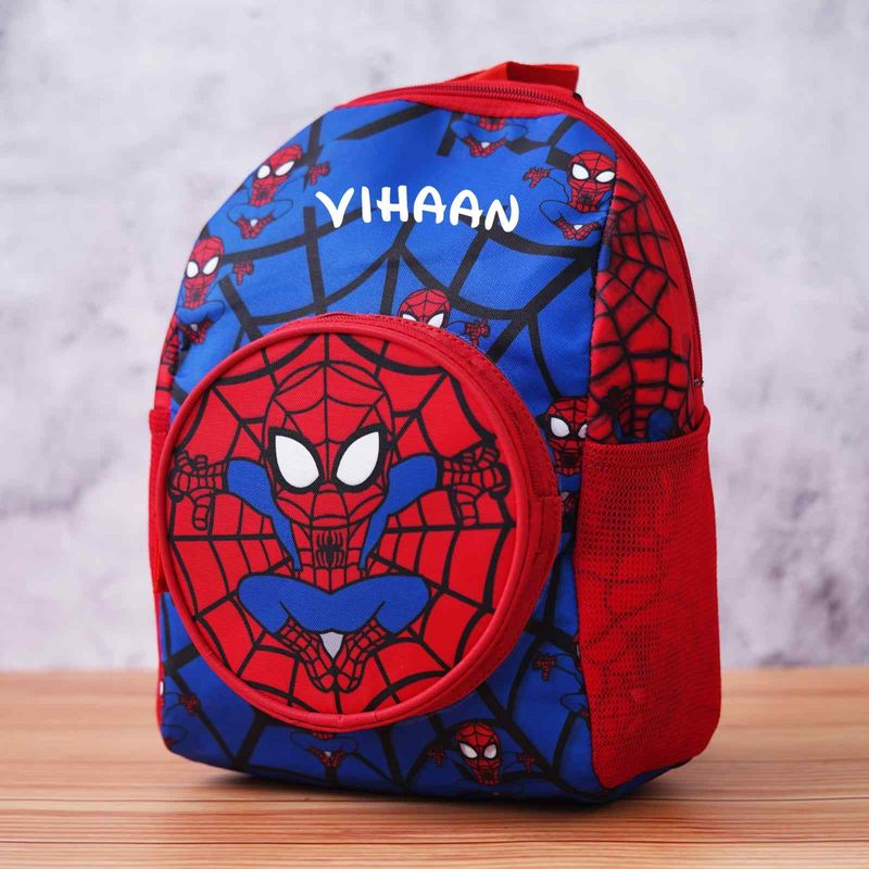 Personalized Small Kids School Bag  - Black &amp; Red Spider Theme (14 inches)