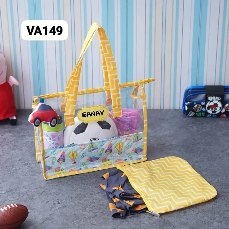 Personalized Kids Swimming Bag With Pouch - Yellow Car Theme