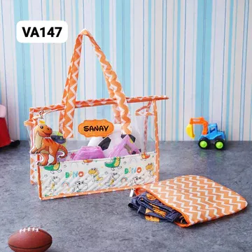 Personalized Kids Swimming Bag With Pouch - Orange Dino Theme