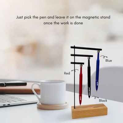Personalized 3 Magnetic Pens with Wooden Stand