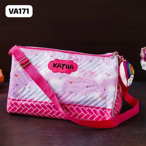 Personalized Pink Rainbow Duffle Bag with 3D Toy Keychain