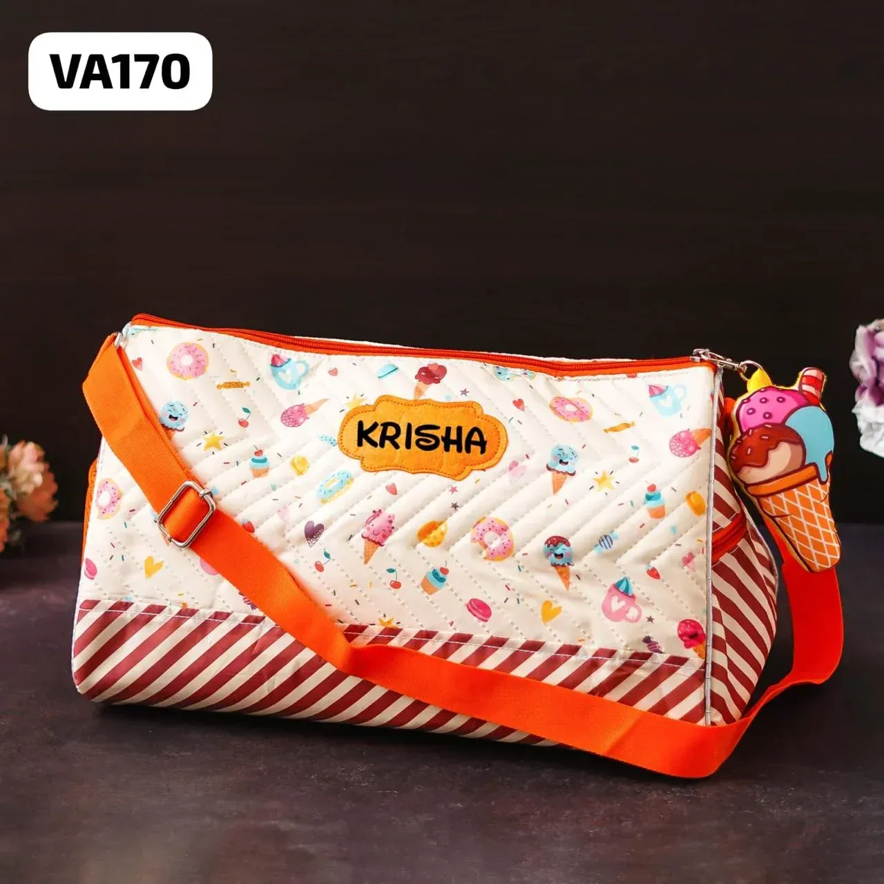 Personalized Ice Cream Theme Duffle Bag with 3D Toy Keychain