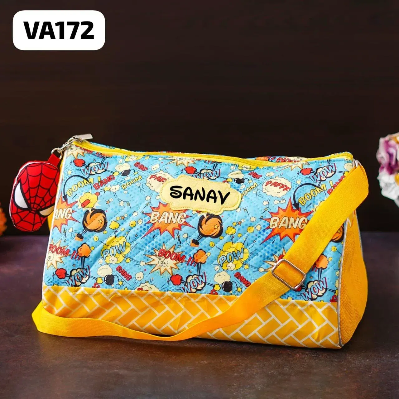 Personalized Spider Theme Duffle Bag with 3D Toy Keychain