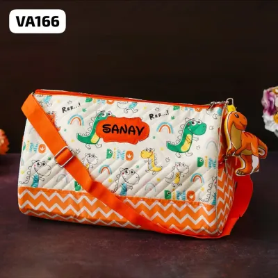 Personalized Dinosaur Orange Theme Duffle Bag with 3D Toy Keychain