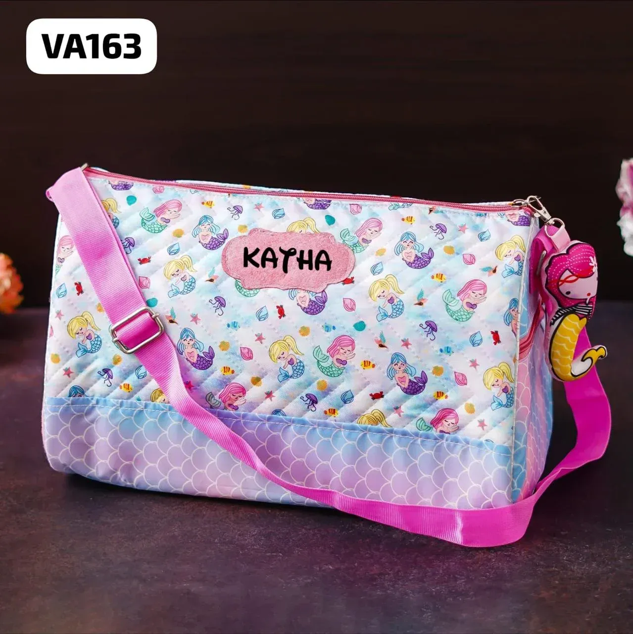 Personalized Mermaid Duffle Bag with 3D Toy Keychain