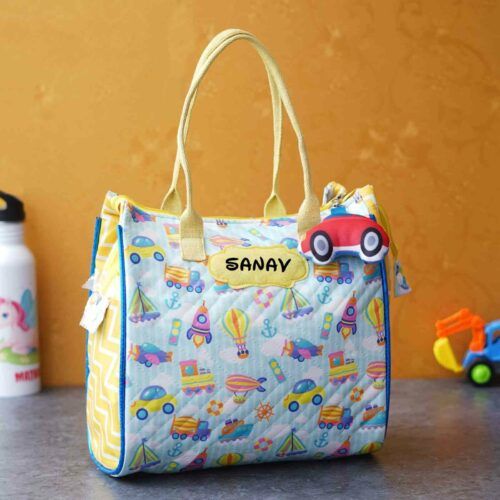 Personalized Cars Theme Tote Bag with Name