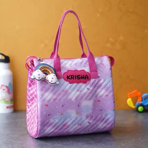Personalized Girls Rainbow Theme Tote Bag with Name