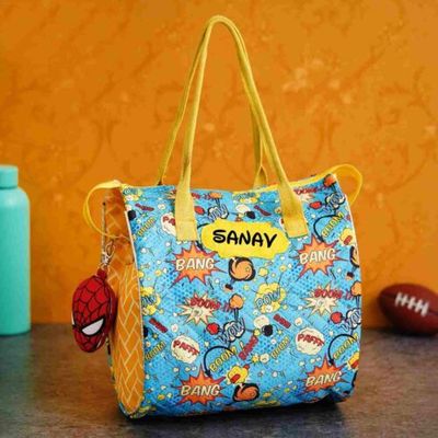 Personalized Girls Tote Bag with Name - Yellow Spider Theme
