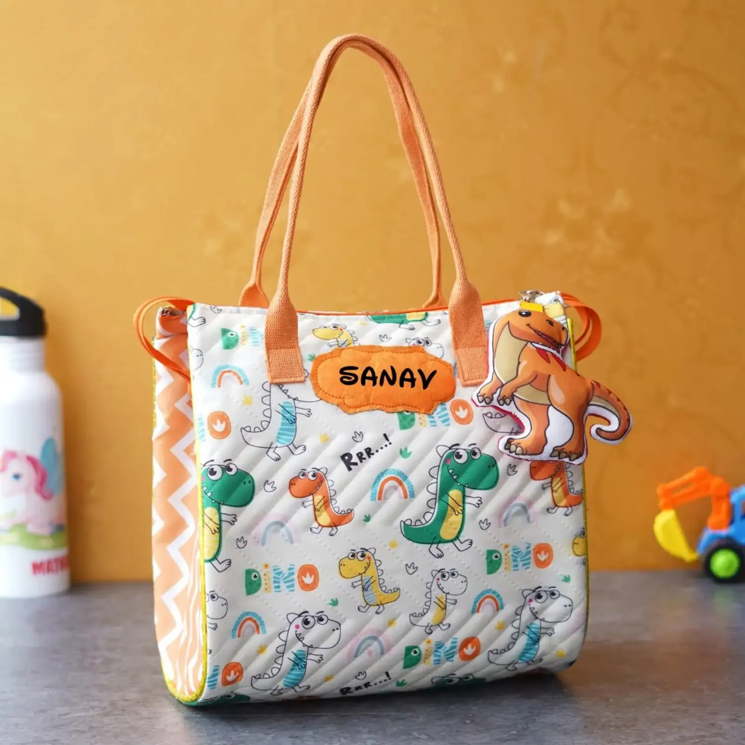 Personalized Dinosaur Design Tote Bag with Name