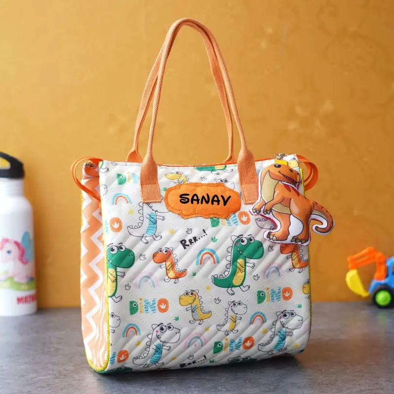 Personalized Dinosaur Design Tote Bag with Name