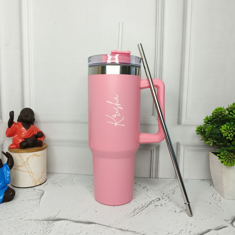Personalized Light Pink Stanley Tumbler With Steel Straw ( 1200 ml )