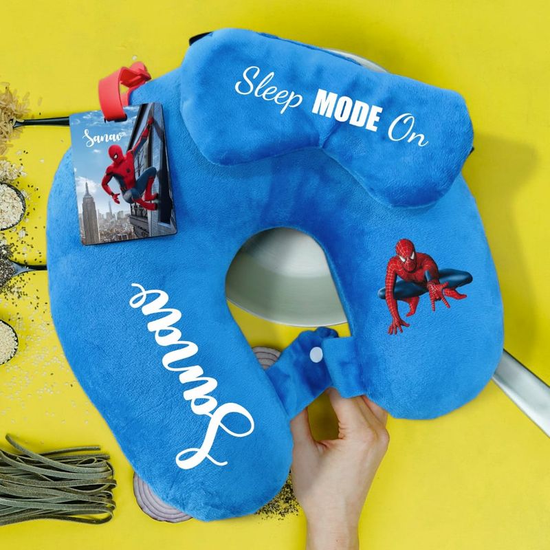 Sky Blue Personalized Kids Travel Combo - Neck Pillow, Eye Mask and Luggage Tags