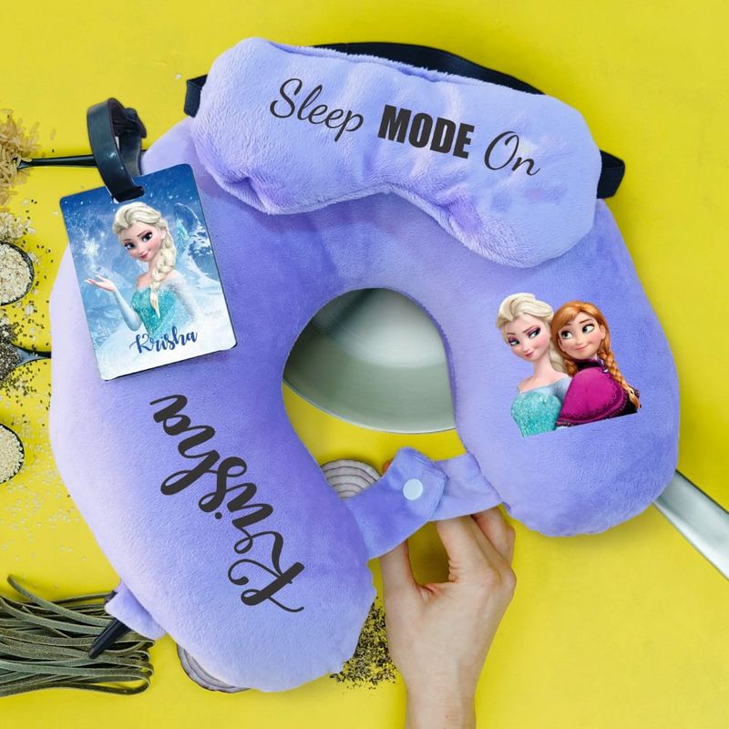 Purple Customized Kids Travel Combo - Neck Pillow, Eye Mask and Luggage Tags