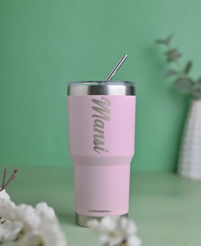 Personalized Blush Pink Tumbler - 600 ml ( 100% Leakproof )