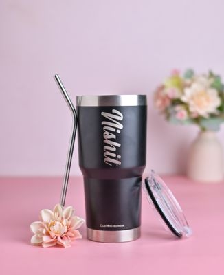 Personalized Jade Black Stanley Tumbler - 600 ml ( 100% Leakproof )