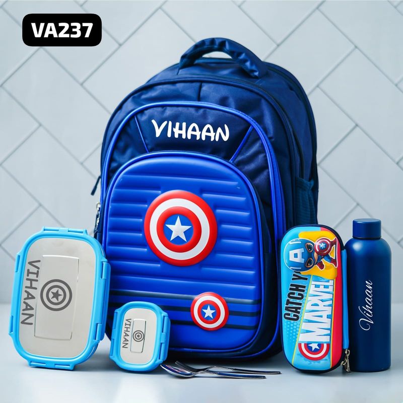 Personalized Captain America Superheroes Theme 3D School Bag (18 inches)