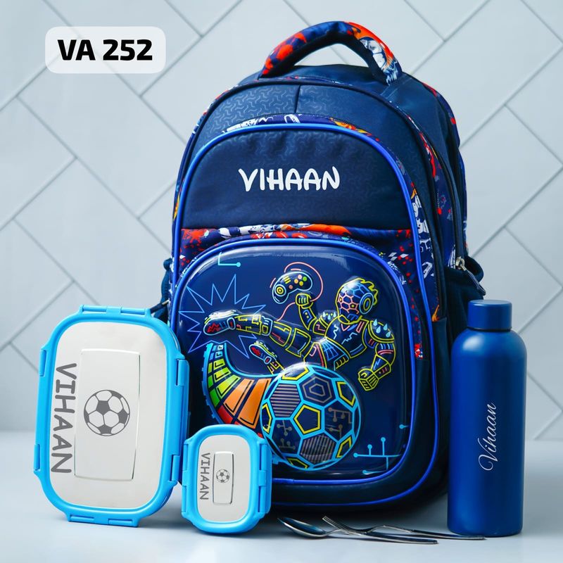 Customized Football Themed Blue Hard Shell School Bag (17 inches)