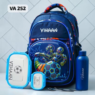 Customized Football Themed Blue Hard Shell School Bag (17 inches)