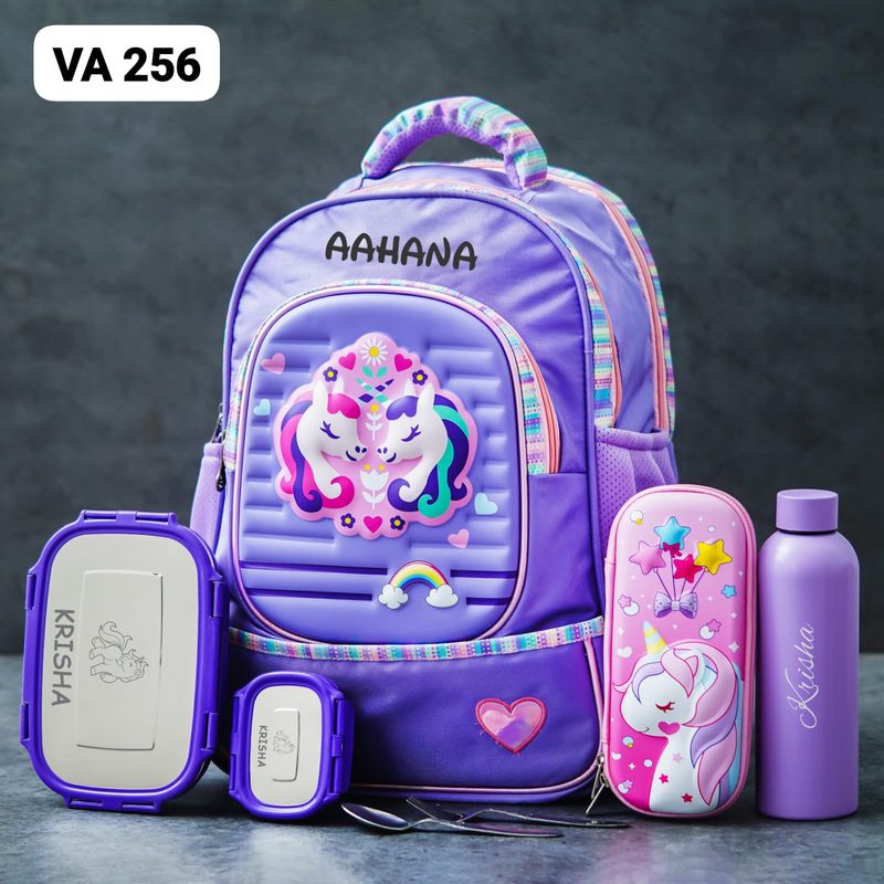 Personalized Purple Unicorn Themed Hard Shell School Bag (18 inches)