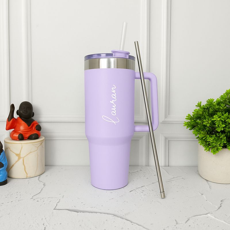 Personalized Light Purple Stanley Tumbler With Steel Straw ( 1200 ml )