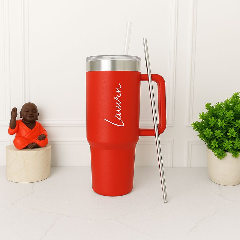 Personalized Dark Red Stanley Tumbler with Steel Straw ( 1200 ml )