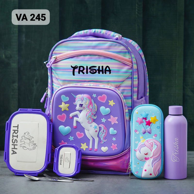 Customized Unicorn Themed Hard Shell School Bag (17 inches)