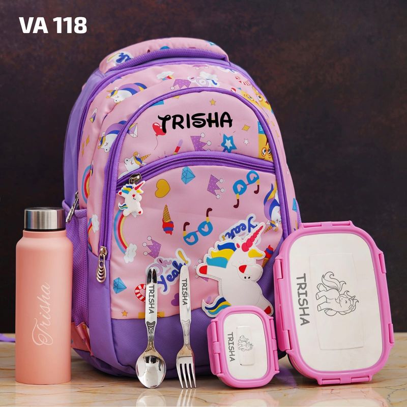 Personalized Premium Kids School Bag - Pink Unicorn Theme (16 inches)