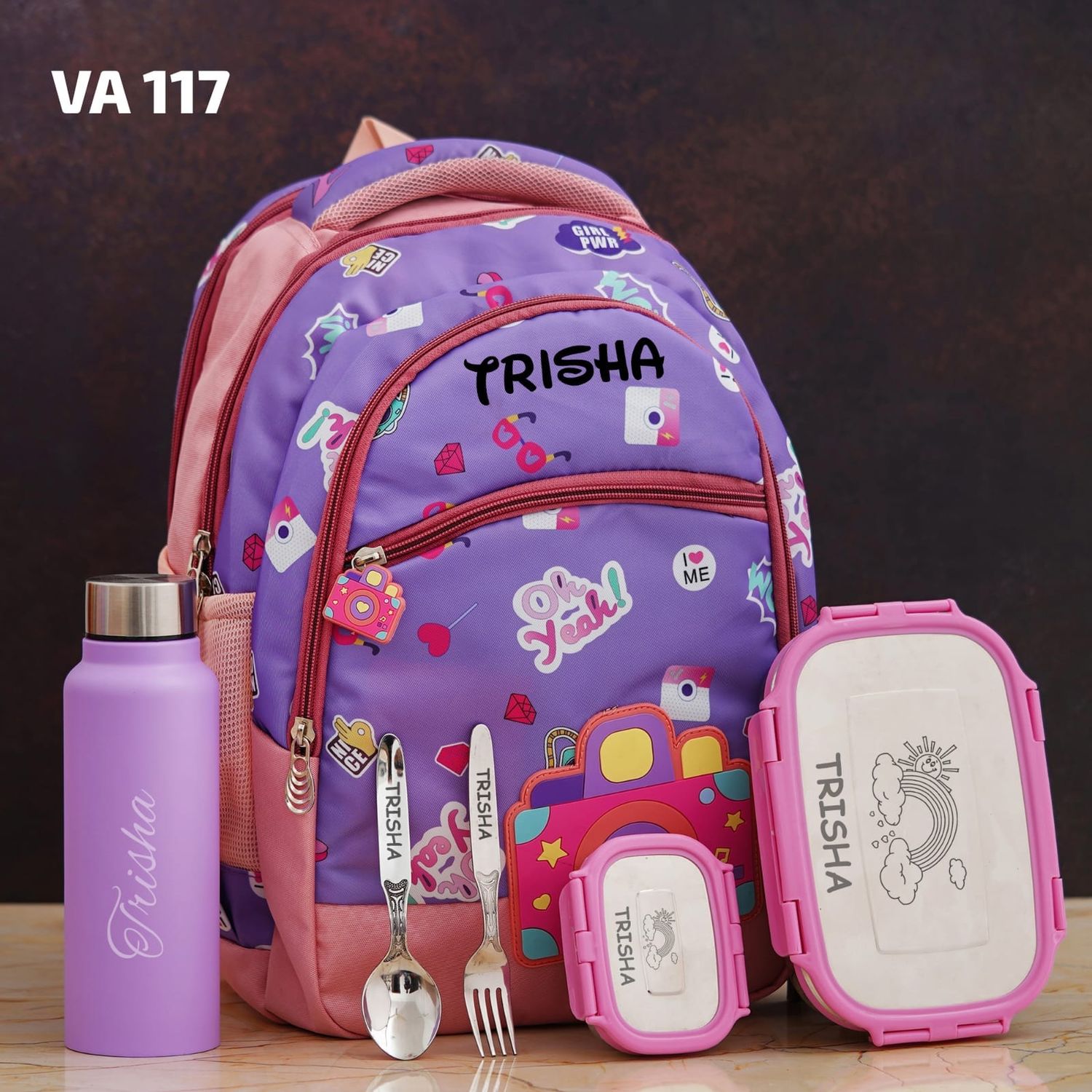 Personalized Premium Kids School Bag  - Purple Photoholic Theme (16 inches)