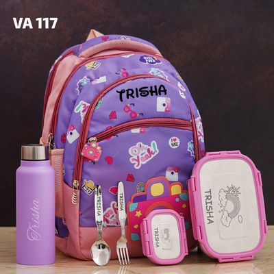 Personalized Premium Kids School Bag  - Purple Photoholic Theme (16 inches)