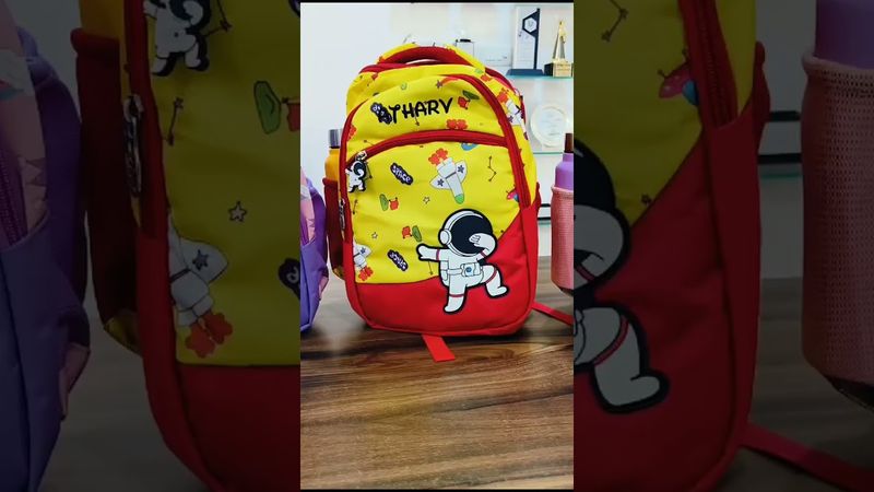 Personalized Premium Kids School Bag - Yellow Space Theme (16 inches)