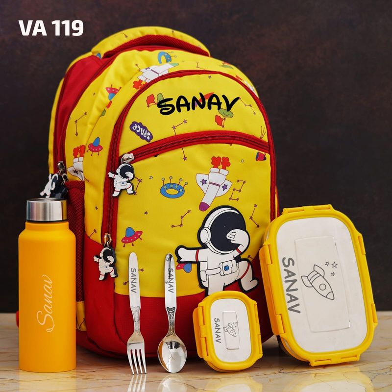 Personalized Premium Kids School Bag - Yellow Space Theme (16 inches)