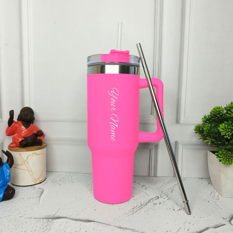 Personalized Hot Pink Tumbler with Steel Straw ( 1200 ml )
