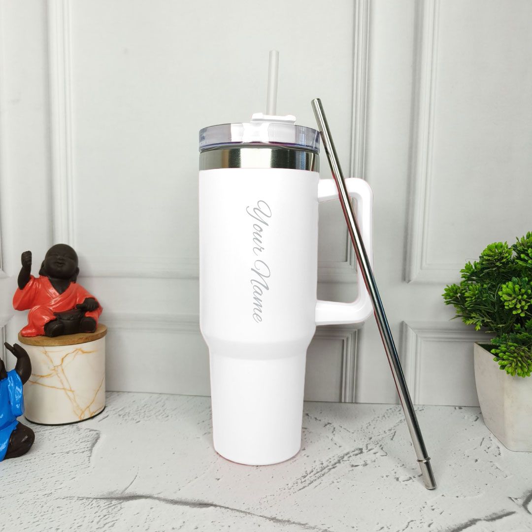 Personalized White Tumbler with Steel Straw ( 1200 ml )