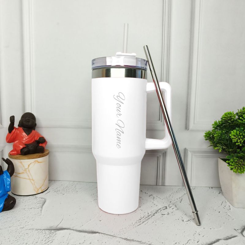 Personalized White Tumbler with Steel Straw ( 1200 ml )