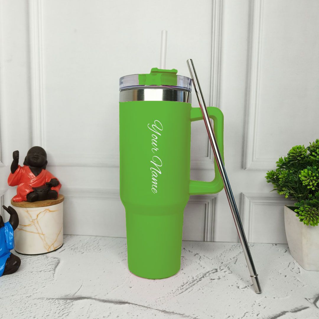 Personalized Parrot Green Tumbler with Steel Straw ( 1200 ml )