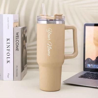 Personalized Cream Yellow Vacuum Insulated Car Tumbler ( 1200 ml )