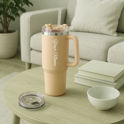 Personalized Cream Yellow Vacuum Insulated Car Tumbler ( 1200 ml )