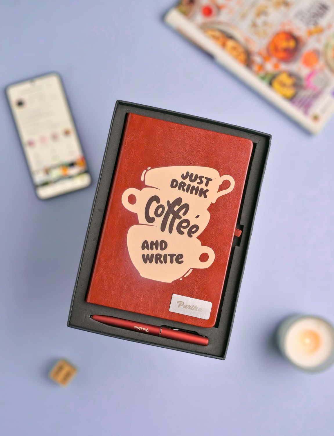 Personalized Coffee Scented Pen and Diary Combo