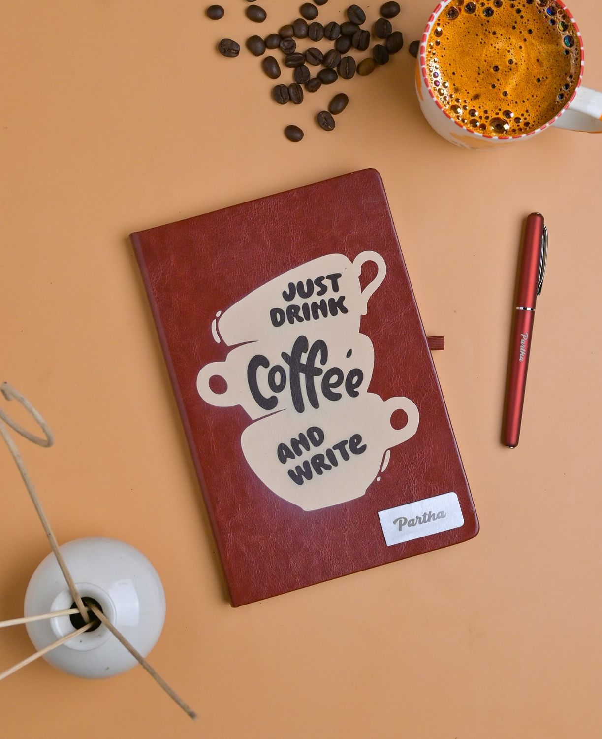 Personalized Coffee Scented Pen and Diary Combo