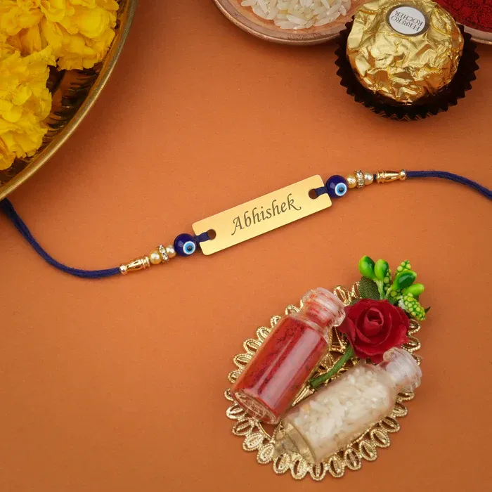 Personalized  Evil Eye Metal Rakhi with Name