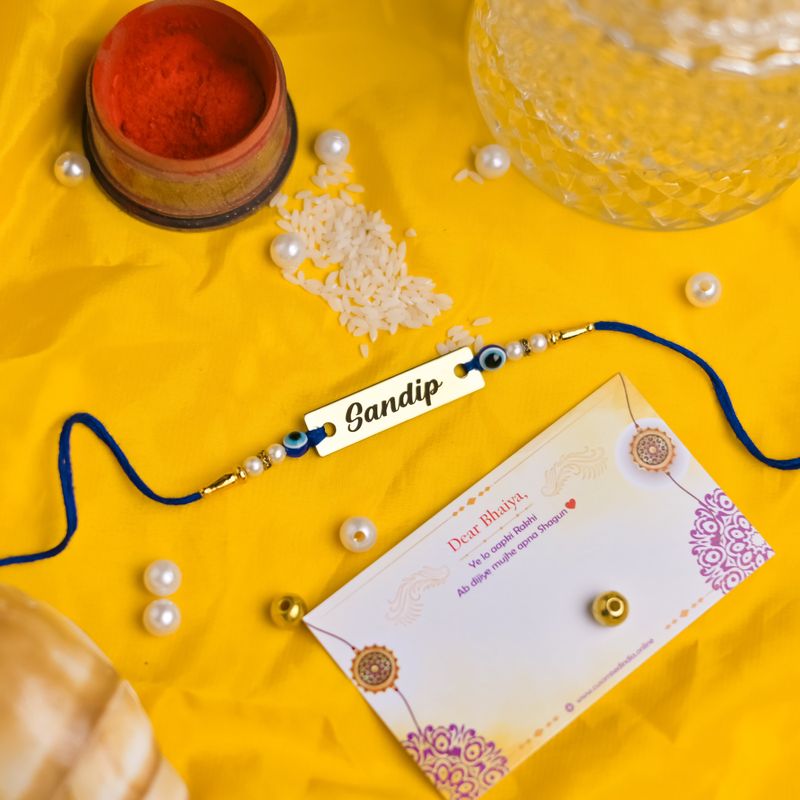Personalized  Evil Eye Metal Rakhi with Name