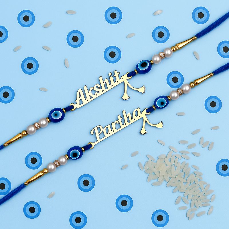 Personalized Flute Name Cut Rakhi with Evil Eye